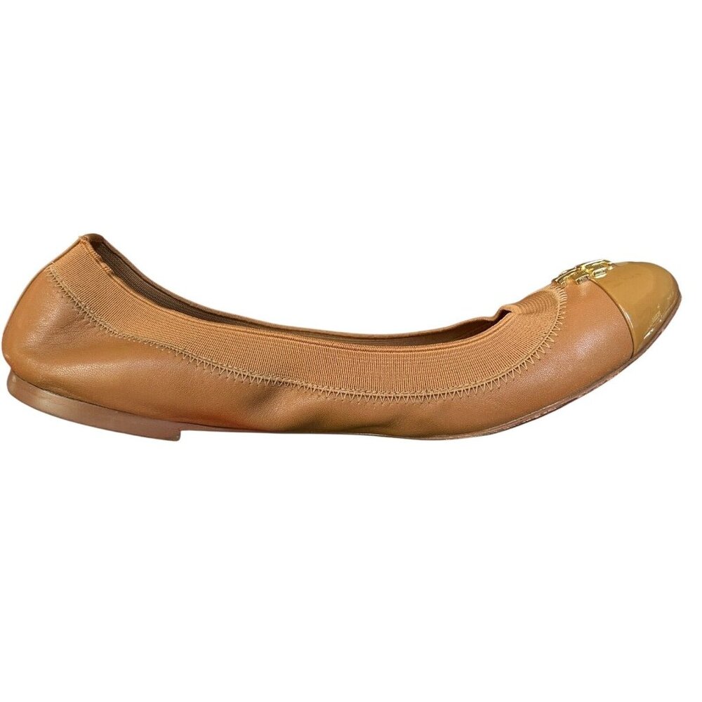 Tory Burch Jolie Brown Leather Patent Cap Toe Ballet Flats Womens Size 7.5 M